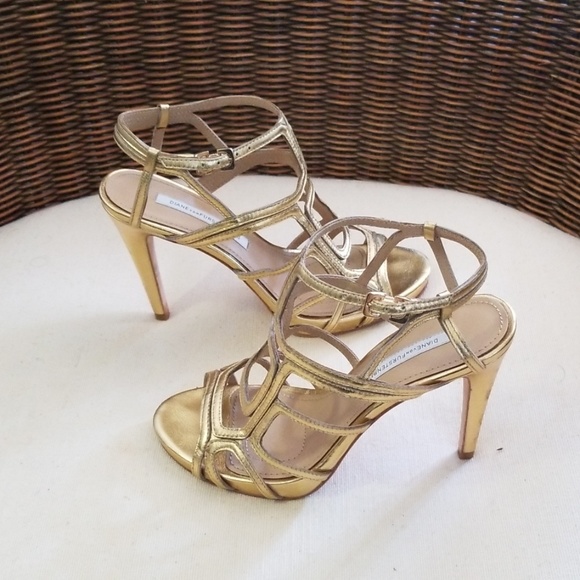 DIANEvonFURSTENBERG Gold 4" Stiletto Sandal Sz 7 - Picture 4 of 5